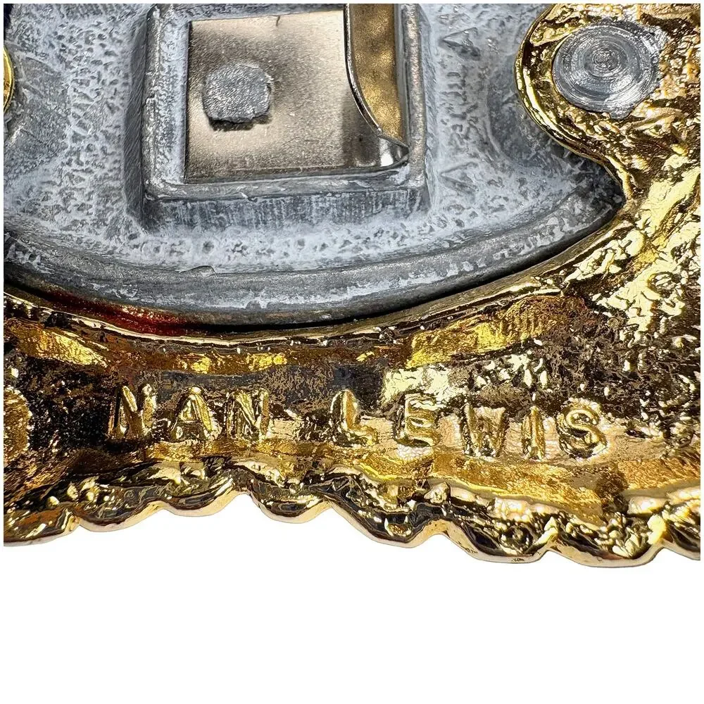 Nan Lewis VTG Women's Navy Stretch Belt Gold Statement Buckle 30